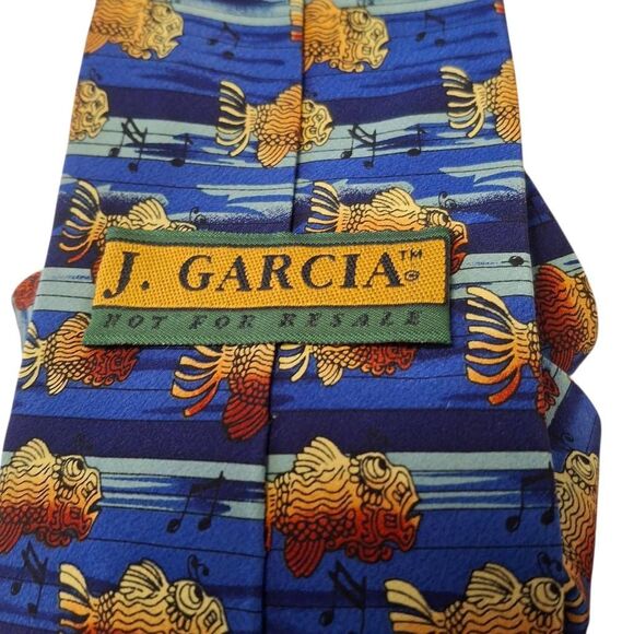 J. Garcia by Jerry Garcia Silk Tie – Vintage Fish & Music Notes, Blue | “Not For - Picture 3 of 3